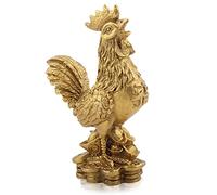 Brass Handmade Rooster Luck Wealth Symbol 3.94inch Height Chicken Figurine Yard Chicken Sculpture Brass Standing Rooster Ornament Feng Shui Golden for Home Office