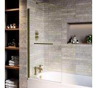 Brass Hinged Shower Bath Screen with Towel Rail 1450 x 775mm - Taurus
