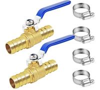 Brass Hose Barb Ball Valve Kit-2pcs 3/4'' Heater Hose Shut Off Valve with Stainless Steel Clamps-High Temperature Resistance Shut off PEX Ball Valve for Water, Oil, Gas, Fuel line Fittings