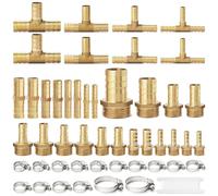 Brass Hose Barb Fittings 1/8" 3/16" 1/4" 5/16" 3/8" 1/2" 3/4'' 1'' Barb x Male BSP Hose Connector Barb Straight Splicer Tee 3 Way Fittings with Hose Clamp for Water Fuel