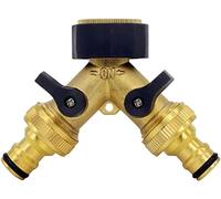 Brass Hose Connector 2 Way, Garden Hose Splitter 3/4 inch Hose Pipe Connector with 2 Threaded Faucet Adapter, Outside Tap Splitter for Outdoor, Garden, Courtyard, Lawn, Kitchen