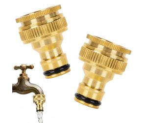 Brass Hose Connector, Garden Hose Tap Connector, 2 Pcs Metal Fittings Kit | Durable Brass Faucet Fittings for Garden Hose Pipes Offer Easy Leakproof Threaded Outdoor Connections