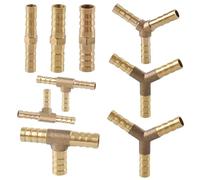 Brass Hose Connector, I/T/Y Universal Hose Connector, Pack of 18 | Hose connector for air line, water pipe, fuel line and oil line, robust connector for hoses (6/8/10 mm)