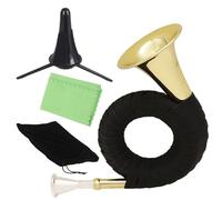 Brass Hunting Horn, French Horn Bb Key Brass Instrument with Stand, Velvet Bag, Clean Cloth, Gold
