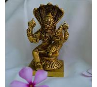 Brass Idol Religious Strength Narasimha Lakshmi (Lord Vishnu's Avatar) Vishnu Laxmi Statue (360 gram, 3.25inch Height) Prahalad Rare Collectible Murti for Pooja Temple Home Decor Office Gifting