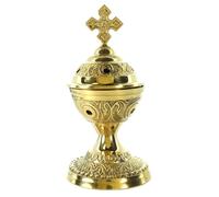 Brass Incense Burner with Cross and Handle 13 cm - Religious Incense - Brass Christian Worship