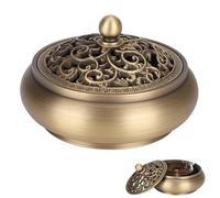 Brass Incense Burner with Lid, Antique Incense Holder Censer Incense Burner Bowl Handicraft Gifts Ash Catcher for Coils Stick Incense, Home Office Decor