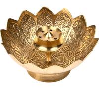 Brass Incense Holder Lotus Stick Incense Burner and Cone Holder with Ash Catcher Agarbatti Stand, Holder Artistic Lotus Flower Censer Plate Tray for Pooja Decoration(Golden)(4 Inches)
