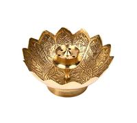 Brass Incense Holder Lotus Stick Incense Burner and Cone Incense Holder with Ash Catcher, Artistic Lotus Flower Censer Plate Incense Tray Indian Traditional Decoration(Gold)(Size: 3"X3"X1.5" Inch)