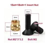 Brass Insert Nut Brass Heat Insert Nut Screw Set Grade10.9 DIN7991 Hex Socket Bolt Hot Melt Thread Inserts Kit for 3d Printer(M2x3x3.2 (55Set),Bolt Length 18mm)