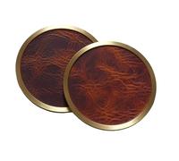 Brass & Italian Leather Drinks Coaster Set (4)