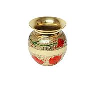 Brass Kalash with Minakari work Lota Pot Utensil Drinkware for Pooja Puja Navratri Decoration Purpose for Temple Home office Pure Copper Vessel Lota Kalash (Size in inches 3 x 3 x 3.5)