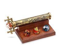 Brass Kaleidoscope | Vintage Antique Etched Brass Design | Interchangeable Marble Scope | Includes Wooden Display Stand | 8x3x3 Inches | Perfect for Collectors, Home Decor & Nautical Gift