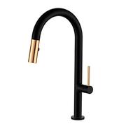 Brass Kitchen Faucet, 360°Rotation Pull-Out 60Cm Hot and Cold Water Mixer Tap, High Arc Single Handle Multifunction Sink Faucets, Rose Gold Plating Spout,Black(Nero)