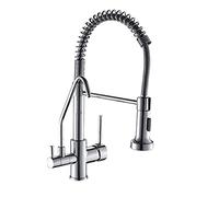 Brass Kitchen Faucet, Dual Handle Hot & Cold Water Mixer, Swivel Spring Design, Single Hole Sink Tap, Water Purification System for Home Use