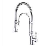 Brass Kitchen Faucet Gold Pull Down Sprayer Hot/Cold Water Mixer Deck Mounted Dual Function Sink Tap Chrome Finish Modern Design for Stylish Kitchens,Chrome