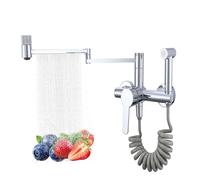 Brass Kitchen Faucet with 3 Water Modes 6-Inch Pull-Down Sprayer Double-Bend Extendable Arm Hot & Cold Mixer Chrome Finish for Stove and Sink