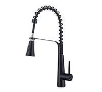 Brass Kitchen Faucets Commercial Single Handle Faucet Spring Sink with Pull Down Sprayer Deck Mounted(Black)