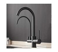 Brass Kitchen Sink Faucet 360° Rotation Double Handle Mixer Tap with Water Purification Dual Spout Design Stylish Beige & Black Finish for Modern Kitchens