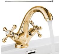 Brass Kitchen Sink tap, Chrome-Plated, Double Handle Mixer, Single Hole Design, 60 cm Hose Length, Ideal for Bathroom, Kitchen and Utility Sinks.