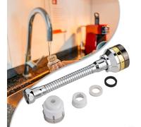 Brass Kitchen Tap Head with Faucet Aerator, 3-Level Adjustable Anti-Splash Water Filter Extender, 360° Rotating, for Round Taps 20mm-24mm(17.6CM + Adapter)