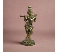 Brass Krishna Idol Playing Flute - Divine Symbol of Love, Harmony & Prosperity for Pooja & Décor