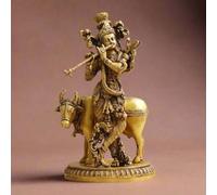 Brass Krishna with Cow - Symbol of Divine Love, Protection & Prosperity