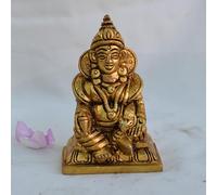 Brass Kuber Statue Idols God of Wealth 3.5"inch 340gram ~ Sculpture Deity Figurine Diwali Gift Worship Decor Kubera Dhanpati Vaisravana Raja Murti Sculpture Gift Puja Room Spiritual Lord of Treasure