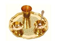 Brass Ladoo Gopal Bhog Pooja Thali Set of 5 Pcs| Antique Finish Puja Thali Set for Daily Worship