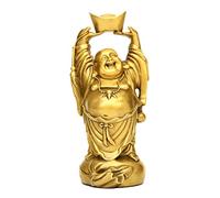 Brass Laughing Buddha Holding Ingot Money Bag Statue
