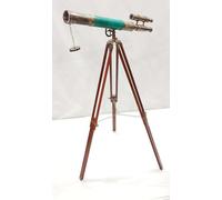 Brass & Leather Antique Double Barrel Telescope with Tripod Stand Master Scope Telescope For Home Decor by Navirock