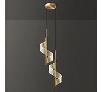 Brass LED Pendant Light Hanging Lamp with Spiral Acrylic, Bedroom Bedside Decor Lighting Fixture Copper Chandelier, Kitchen Island Dining Table Drop Ceiling Lamps