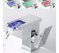 Brass LED Waterfall Bathroom Basin Faucet Cold Hot Water Mixer Crane Sink Tap Color Change Powered by Water Flow Faucets(SLT096L-C)