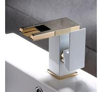 Brass LED Waterfall Bathroom Basin Faucet Cold Hot Water Mixer Crane Sink Tap Color Change Powered by Water Flow Faucets(SLT096L-WG)