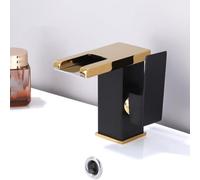 Brass LED Waterfall Bathroom Basin Faucet Set Cold Water Mixer Crane Sink Tap Color Change Powered by Water Flow Faucets(Black Gold a)