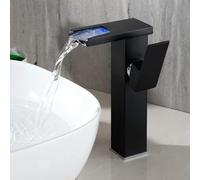 Brass LED Waterfall Bathroom Basin Faucet Set Cold Water Mixer Crane Sink Tap Color Change Powered by Water Flow Faucets(Black B)