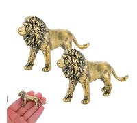 Brass Lion Statue Miniature Figurine Small Lion Sculpture Tabletop Decor Desk Ornament Copper Craft Animal Art Ornament for Office Home Bookdesk, Ideal for Friends Colleague (Yellow-2Pcs)