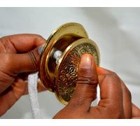 Brass Manjira Instrument Finger cymbal or Hand Cymbals Metal Clapper | METAL MANJEERA PERCUSSION KIRTAN POOJA | Tibetan Tingsha Manjeera Clash Traditional for Indian Music & Tibetan Prayer (Style 1)