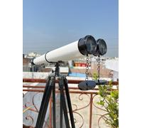 Brass Marine Navy Nautical Double Barrel Binocular with Adjustable Tripod Stand Decorative Nautial Telescope for Home,Office & Outdoor Viewing Classic Astronomical Scope with Lense Caps