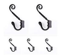 BRASS & METAL B&M - 5 x Antique Black Twisted Hook Cast Iron Coat and Hat Hook - Pack of 5