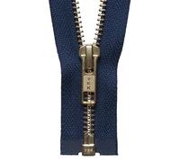 Brass Metal Open End Zip 41cm: Navy, Supplied by Downton Fabrics and Crafts