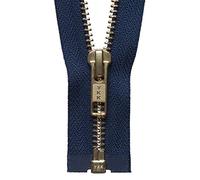 Brass Metal Open End Zip 56cm: Navy, Supplied by Downton Fabrics and Crafts