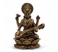 Brass Miniature Goddess Saraswati - 49mm, Handcrafted, Wisdom & Learning Symbol