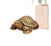 Brass Miniature Turtle Statue | Chinese Good Luck Sculptures | Rustic Good Luck Prosperity Wealth Tortoise Figure for Shelf Office Desk Bookshelf Table Centerpieces Living Room