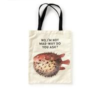 Brass Monkey Judgy Fish Canvas Tote Bag - Environmentally Friendly Lightweight Reusable Shopping And Grocery Bag