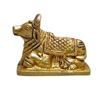 Brass Nandi Bull Idol 2 Inch 180gm - Handmade Sacred Nandi Statue for Shiv Puja, Home Temple Decor, Meditation Altar, Vastu Spiritual Gift, Antique Finish Brass Figurine for Office & Living Room