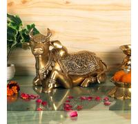 Brass Nandi Statue 12.2 inches with Handcrving, Gatekeeper of Shiva and Parvati, cm Sacred Bull god, Shiv Sevak, Cow God Statue | House Warming Gift Home Decor | Table top Decor