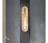 Brass Natural Stone Wall Sconce Modern Marble Linear Wall Light Bar 6W Dimmable LED White Alabaster Glass Wall Mounted Lamp Bathroom Vanity Light for Bedroom Living Room Foyer Hallway(Color:Oval