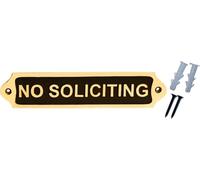 Brass No Soliciting Door Sign Plaque - Engraved Solid Metal Modern Traditional Decorative Wall Mount Plate for Home & Commercial Use