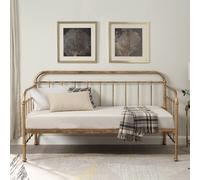 (Brass, No Trundle) Ickleford Industrial Living Room Bedroom Metal Day Bed Frame w Optional Guest Trundle